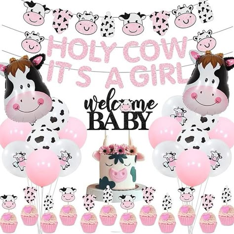 Cow Print Baby Shower Decorations Girl, Holy Cow It's a Girl Baby Shower Decorations, Pink Cow Garland, Welcome Baby Cake Toppers for Farm Animal Floral Girl Baby Shower Party Decoration Pink Cow Print Party, Baby Cow Baby Shower Theme, Cow Girl Baby Shower Ideas, Cow Theme Baby Shower Ideas Girl, Gender Reveal Ideas For Party Cow Theme, Cow Garland, Baby Girl Cow Baby Shower Ideas, Pink Cow Theme, Baby Shower Cow Theme Girl