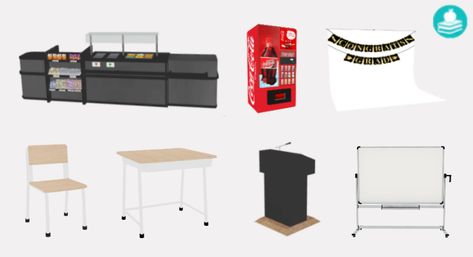 Sims 4 Piercings, School Tables, Prom Decor, School Chairs, Classroom Furniture, Sims 4 Cc Furniture, Vintage Sideboard, School Furniture, Sims 4 Build