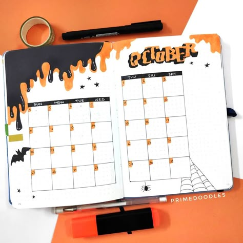 October Design Ideas, October Journaling Ideas, October Book Journal, October Spread Bullet Journal, October Bujo Spreads, October Monthly Spread Bullet Journal, October Journal Spread, October Bujo Ideas, Bujo October Cover