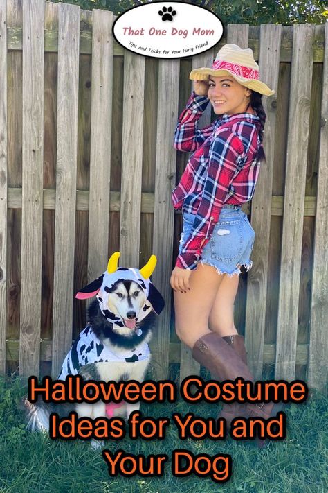 Dog And Human Halloween Costumes, Homemade Animal Costumes, Dog And Owner Costumes, Dog Halloween Outfits, Pet Costumes For Dogs, Dog And Human, Mom Halloween Costumes, Matching Costume, Matching Halloween Costumes