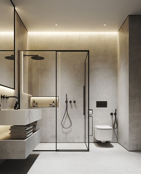 LIGHT BATHROOM DESIGN on Behance Contemporary Bathroom Lighting, Minimal Bathroom, Bathroom Interior Design Modern, Washroom Design, Bathroom Redesign, Bathroom Design Decor, 아파트 인테리어, Bathroom Inspiration Decor, Bathroom Design Luxury