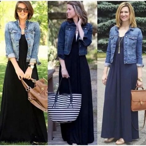 Classy Sporty Outfits, Date Clothes, Denim Jacket Outfit, Long Skirt Outfits, Maxi Dress Outfit, Over 60 Fashion, Mode Boho, Fashion Attire, Sporty Outfits