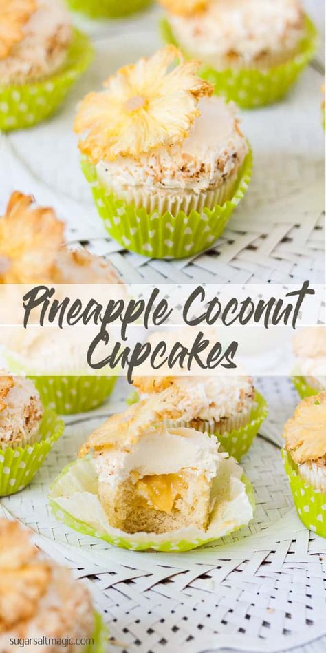 Pineapple Coconut Cupcakes, Pineapple Curd, Cupcakes Coconut, Pina Colada Cupcakes, Cream Vans, Cupcakes Filled, Cupcakes Recipes, Coconut Cupcakes, Small Cakes