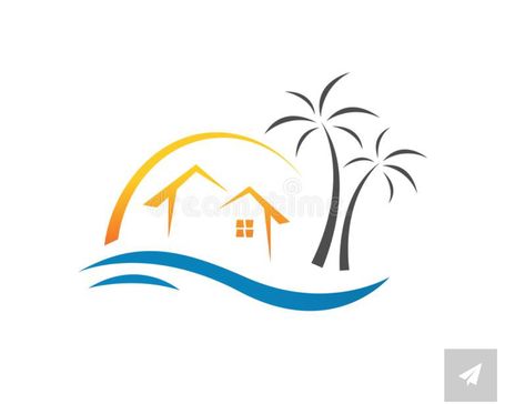 Beach House Logo, Summer Beach House, House Logo Design, House Logo, House Illustration, Tropical Summer, Logo Design Template, Home Logo, Summer House