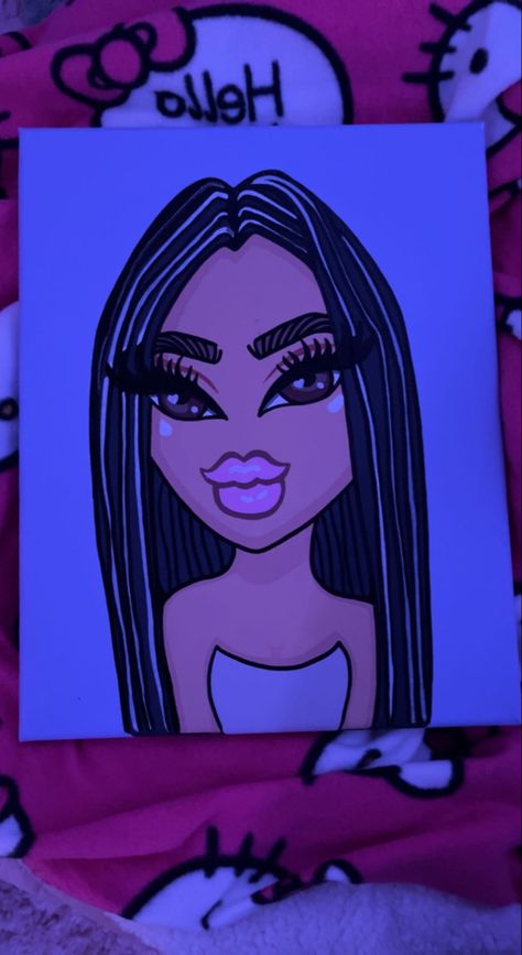 Brats Painting, Bratz Painting, Bratz Dolls Paintings, Bratz Paintings Canvas, Baddie Paintings, Angel Wings Drawing, Hello Kitty Merchandise, Wings Drawing, Psychadelic Art