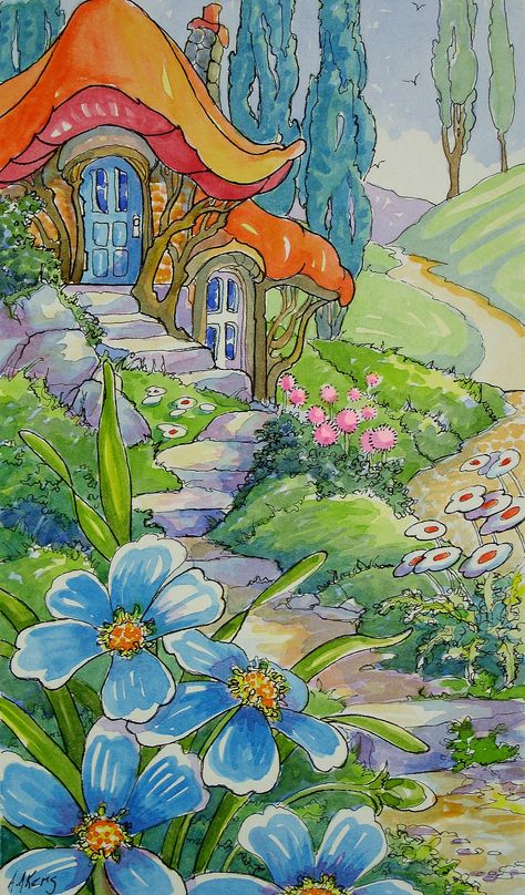 A Little Cottage Garden Alida Akers, Cottage Illustration, Storybook Art, Marjolein Bastin, Storybook Cottage, Cute Cottage, Cottage Art, Hur Man Målar, Fairytale Art