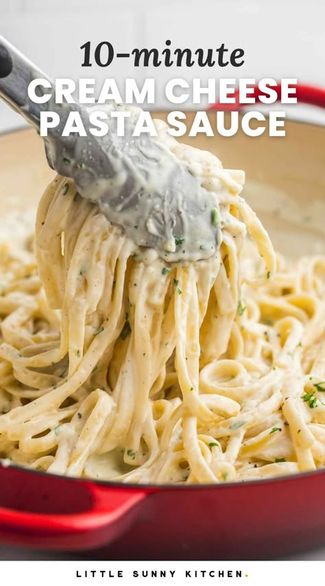 Cream Cheese Pasta Sauce is an easy version of a creamy alfredo sauce that is made with just a handful of ingredients and ready in ten minutes. Pasta And Cream Sauce, Creamy Pasta With Cream Cheese, Creamy Pasta Sauce With Cream Cheese, Quick Creamy Pasta Sauce, Pasta In Cheese Sauce, Easy Cream Cheese Sauce For Pasta, Easy Homemade Pasta Sauce White, Italian Cheese Sauce For Pasta, Easy White Sauce For Pasta