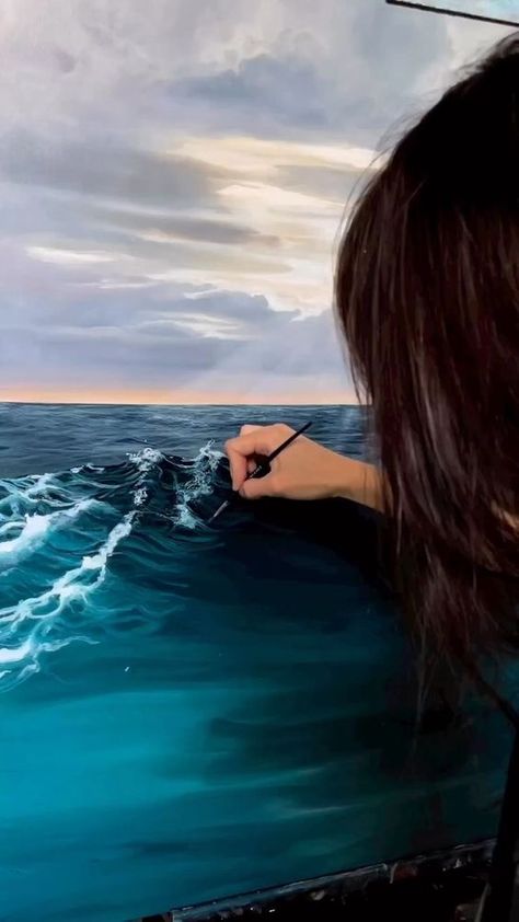 Sea Art Painting, Acrylic Ocean, Akvarel Illustration, Ocean Art Painting, Beach Scene Painting, 3d Wall Painting, Beach Art Painting, Landscape Painting Tutorial, Art Painting Tools