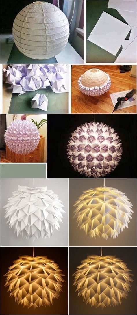 Paper Art:Paper Fold Hanging Lamp Shade #paperartdiy #dearlives Paper Lamp Shades Ideas, Diy Paper Lampshade Tutorials, Diy Lampshades Ideas How To Make Paper, Washi Paper Lamp, Homemade Lamp Shades Paper, Diy Origami Lampshade, Diy Paper Lampshade, Diy Paper Art, Hanging Lamp Shade