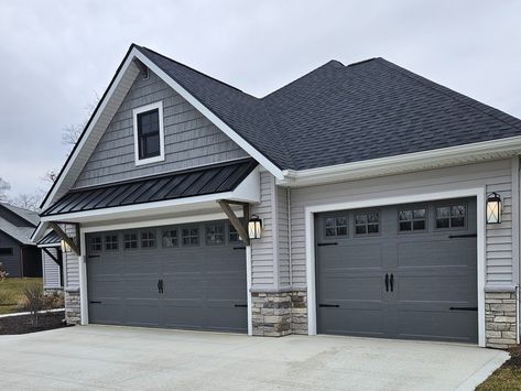 Bragging about these Bridgeport installs! 😍 We're constantly impressed by our dealer's exceptional garage door installations. . Are you ready to flaunt your garage door? Send us a DM or visit our link in bio to find our incredible dealers near you. . 📸 & install: @homelumber1957 📸 & install: Potter Overhead Door, Inc. 📸 & install: @stouffville_garage_doors Clopay Bridgeport Garage Doors, Iron Ore Garage Door, Garage Ideas Exterior, Light Grey Exterior House Colors, Gray Garage Door, Brown Houses, Grey Garage Doors, Gray Garage, Brown Garage Door