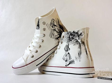 Alice In Wonderland Shoes, Cat Custom, Branded Shoes, Alice's Adventures In Wonderland, Shoe Decoration, Custom Made Shoes, Custom Converse, Hype Shoes, Adventures In Wonderland