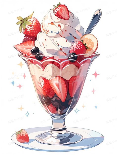 Ice Cream Sundae Illustration, Milkshake Sketch, Ice Cream Sundae Drawing, Sundae Illustration, Milkshake Drawing, Ice Cream Sketch, Desserts Drawing, Menu Illustration, 귀여운 음식 그림