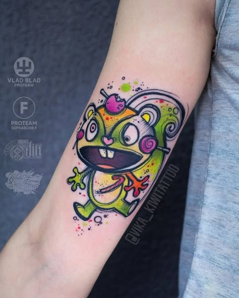 Color Tatoos, Watercolor Tattoo Design, Graphic Watercolor, Unique Hand Tattoos, Polish Tattoos, Tattoos To Cover Scars, Cartoon Tattoo, Mommy Tattoos, Alien Tattoo