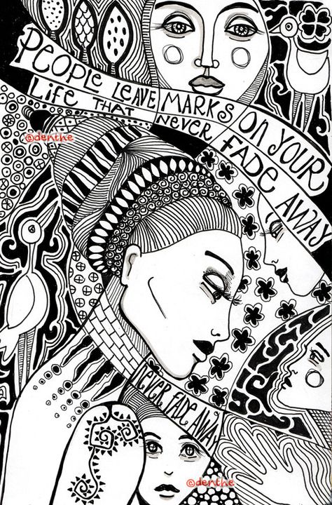 Art print A4 from original doodle zentangle by denthe / black & white wall art / print with quote / "People leave marks on your life" Mehndi Tattoos, Black White Wall Art, Idle Hands, Yearbook Ideas, Coloring Art, Doodle Inspiration, People Leave, Ink Drawings, Black And White Wall Art