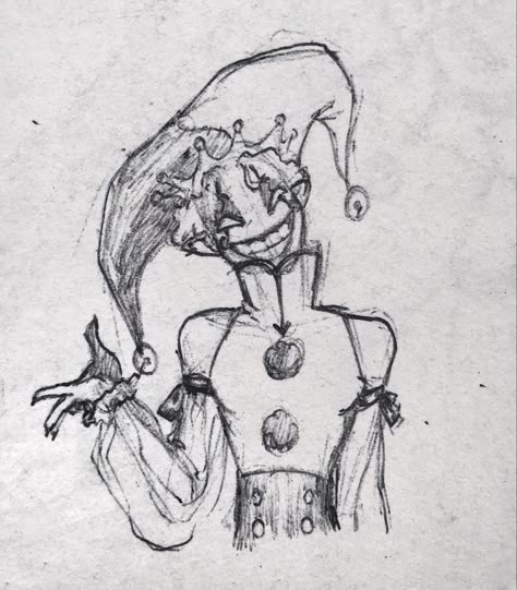 Drawn by me #sketchbook #sketchbookdrawing #jester #clowncore #clownaesthetic #jestercore #originalart #drawing #sketch Jester Drawing Simple, Clown Costume Drawing, Aesthetic Clown Drawing, Demonic Drawings Sketches, Jester Drawing Reference, Clown Hat Drawing, Jester Pose Reference, Clown Drawing Creepy, Jester Hat Drawing