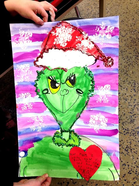 This week the kids are making a Grinch with a REALLY BIG heart! Students do a draw-along of the Grinch and then write a very sweet not... The Grinch Crafts, Christmas Art Projects For Elementary, Monday Movie, Art Projects For Elementary Students, Projects For Elementary Students, Grinch Art, Art Projects For Elementary, Grinch Day, Grinch Crafts