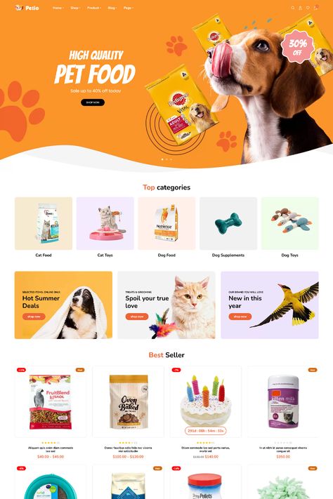 The Petio theme is a WooCommerce WordPress theme specifically designed for pet stores, pet shops, and pet-related businesses. It offers a range of features and customization options to create a visually appealing and functional online store for selling pet products. Pet Websites, Edm Design, Pet Food Store, Cat Website, Ux Design Principles, College Website, Corporate Website Design, Create Logo Design, Online Store Design