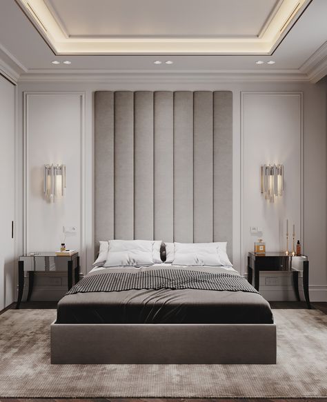 Panelled Headboard, Modern Upholstered Beds, Modern Luxury Bedroom, Bedroom Bed Design, Design Room, Upholstered Bed Frame, Interior Modern, Storage Bed, Bold Black