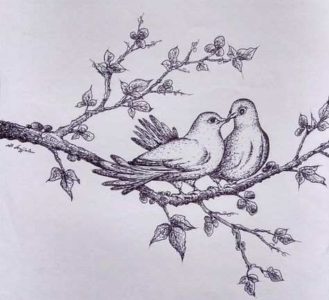 Love Birds Pencil Sketch by naren (+91-98246 10468) #drawing #art #artist #sketch #illustration #draw #artwork #sketchbook #painting #bird #design #creative #pencil #naren #tree #pencil #sketch #birds #pegions Birds Pencil Drawing, Love Birds Drawing, Bird Line Drawing, Pencil Drawing Pictures, Bird Pencil Drawing, African Drawings, Birds Drawing, Branch Drawing, Bird Outline