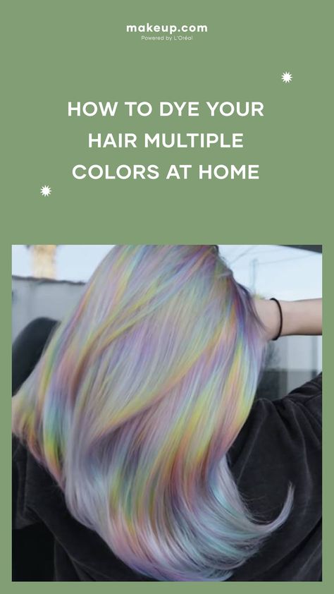 How to Dye Your Hair Multiple Colors at Home Silver Hair With Rainbow Highlights, How To Dye Hair Multiple Colors At Home, Hair Dye Tutorial Step By Step, Dipped Hair Tips, Hair Dye Tips Of Hair, How To Dye Hair At Home Step By Step, Pinwheel Hair Color Technique How To Do, Temporary Hair Dye Ideas, Hair Dye Techniques At Home