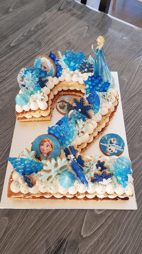 Number Cake Frozen Theme, Elsa Number Cake, Frozen Number Cake, Mirabelle Encanto, Frozen First Birthday, Black And Gold Birthday Cake, Elsa Birthday Cake, Frozen Birthday Party Cake, Frozen Themed Birthday Cake