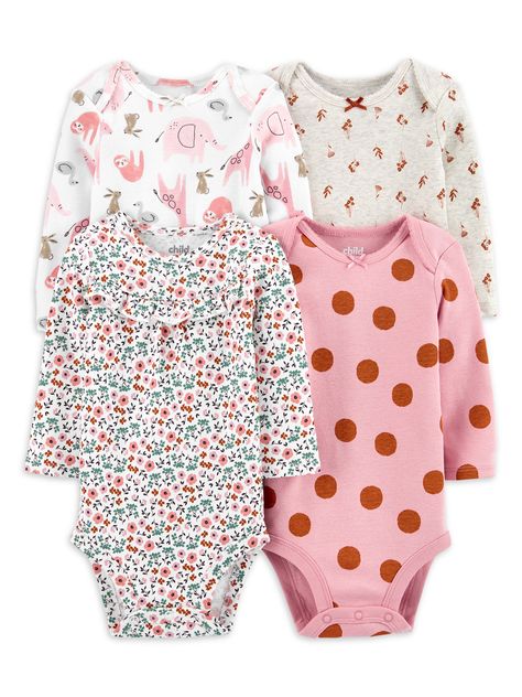 Free 2-day shipping. Buy Child of Mine by Carter's Baby Girls Floral Bodysuits, 4-Pack, Sizes 0M-18M at Walmart.com Thoughtful Baby Gifts, Floral Bodysuit, Carters Baby, Pink Outfits, May 31, Girls Long Sleeve, Long Sleeve Bodysuit