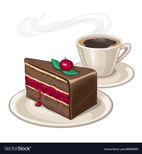 Coffee And Cake Illustration, Vector Food Illustration, Desserts Art, Ice Cream Shop Ideas, Comic Cake, Cakes Decorating Ideas, Coffee Infographic, Cake To Go, Cake Clipart