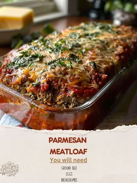 Recipe Whisper Recipe Whisper, Parmesan Meatloaf, Meatloaf Ingredients, Bread Crumbs, Meatloaf, Parmesan, How To Dry Basil, Ground Beef