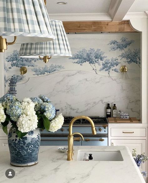 House Aesthetics, Blue Inspiration, Kitchen Upgrades, Style Deco, Gorgeous Kitchens, Kitchen Wallpaper, Decoration Inspiration, Unique Kitchen, French House