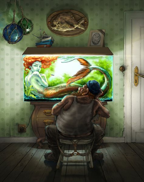 Mermaid In Tank Art, Mermaid In Tank, Captured Mermaid, Mermaid Artwork, Fantasy Mermaids, Scary Stuff, Artistic Pictures, Mermaid Drawings, Mermaid Pictures