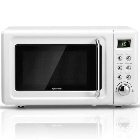 Costway 0.7Cu.ft Retro Countertop Microwave Oven 700W LED Display Glass Turntable BlackWhite Retro Microwave, West Hollywood Apartment, Harlaxton Manor, Kitchen For Cooking, Countertop Microwave Oven, Small Microwave, Countertop Microwave, Oven Canning, Microwave Ovens