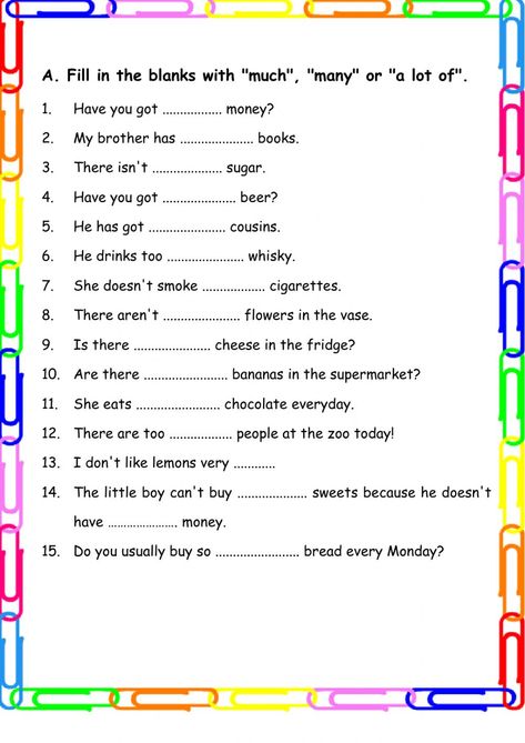 Quantifiers online worksheet for As. You can do the exercises online or download the worksheet as pdf. Some Any Much Many A Lot Of Few Little Worksheet, Quantifiers Grammar Worksheets, Much And Many Worksheet, Learning English Is Fun, English Language Learning Activities, English Grammar For Kids, Word Family Worksheets, Grammar For Kids, English Teaching Materials