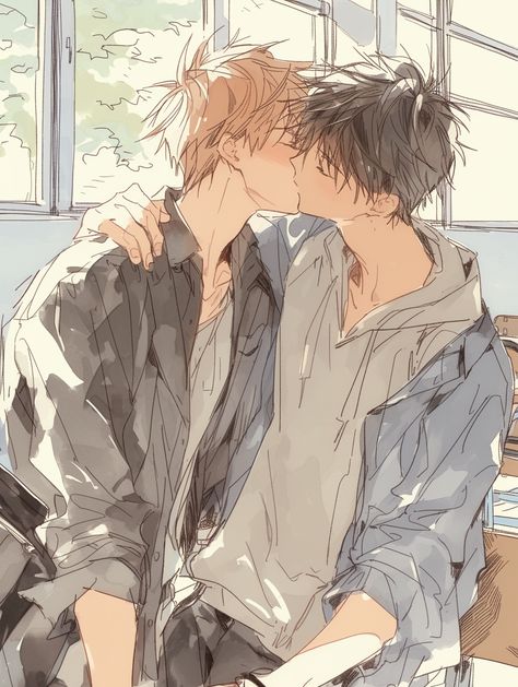 Male Icon, Whatsapp Wallpaper, Best Anime Couples, Scene Art, Cute Couple Art, Anime Kiss, Gay Art, Handsome Anime Guys