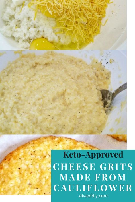 Cheese Grits Made With Cauliflower via @divaofdiy Non Carb Foods, Keto Grits, Cauliflower Grits, Veggie Keto, Cleaning Eating, Frozen Cauliflower, Keto Sides, Grits Recipe, Cheese Grits