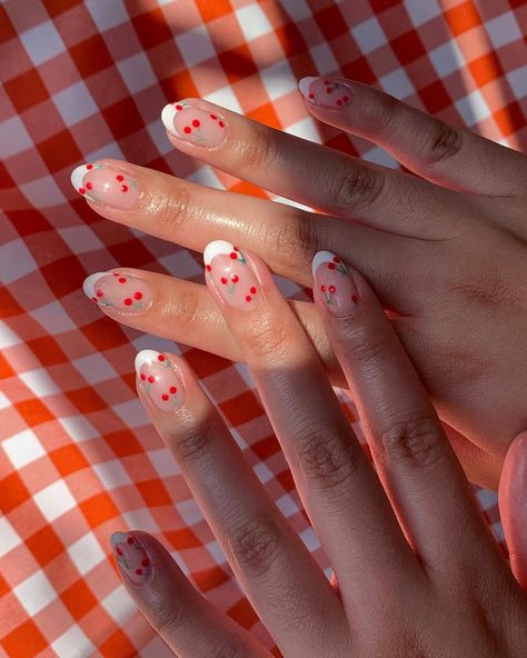 Amber J.H Nails on Instagram: “🍒🥧🧺 Created using @the_gelbottle_inc BIAB 19 CANDY JUNGLE x RIO @brillbirduk @brillbird_official Brush&Go02 @officialnavyprotools for…” Cherry Nail Art, Cherry Nail, Fruit Nail Designs, Fruit Nails, Fruit Nail, Lemon Nails, Nail Artwork, Fruit Nail Art, Cute Pink Nails