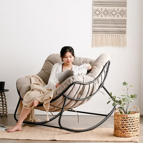 Comfy Rocking Chair, Rattan Rocking Chair, Modern Rocking Chair, Rocker Chairs, Contemporary Chairs, Leisure Chair, Grid Design, Design Minimalista, Small Furniture