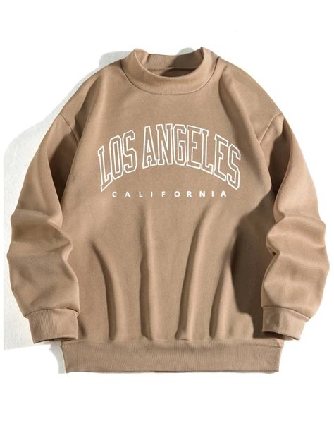 Letter Graphic Mock Neck Thermal Lined Hoodie -SHEIN California Sweatshirt, Beige Sweatshirt, Trendy Hoodies, Stylish Hoodies, Cute Lazy Outfits, Lined Hoodie, Vintage Hoodies, Cute Sweatshirts, Cute Jackets