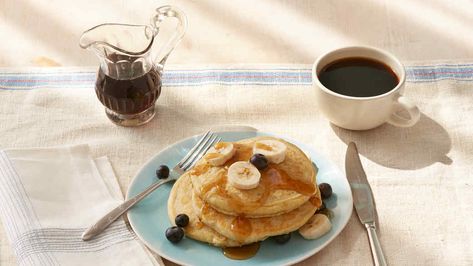 This is a versatile base recipe that can also be used for waffles. Experiment with different flavors by swapping in other flours, such as buckwheat or semolina, for the whole wheat flour. Pancake Recipe Martha Stewart, Breakfast Sketch, Coffee And Pancakes, Pancake Brunch, Vegan Waffles, Whole Wheat Pancakes, Wheat Pancakes, Crepes And Waffles, Aesthetic Foods