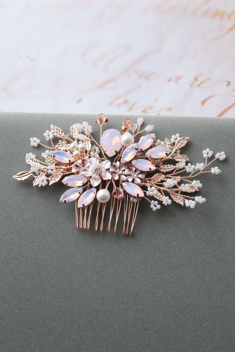 Rose Gold Blush Bridal Hair Comb Crystal Pearl Hair Vine Leaf Pin Floral Bridal Headpiece Pink Wedding Hair Piece Boho Hair Accessory - Etsy UK Vine Hair Piece, Pink Wedding Hair, Bridal Floral Headpiece, Prom Hair Accessories, Pearl Hair Vine, Wedding Hair Piece, Hair Comb Accessories, Boho Hair, Hair Accessories Boho