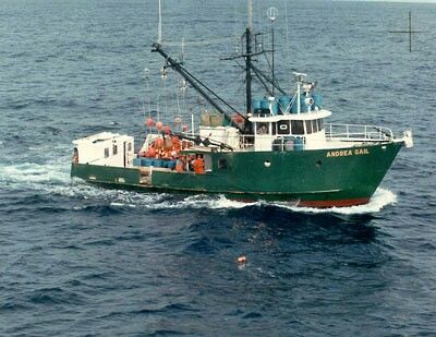 The Andrea Gail Lost at sea during the "Perfect Storm" of 1991. Home port: Marblehead, Ma Andrea Gail, The Perfect Storm, Maritime Art, Fishing Vessel, Marriage Humor, Today In History, Perfect Storm, Deep Sea Fishing, Ecards Funny