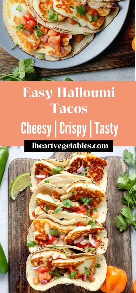 These easy halloumi tacos are a tasty vegetarian main dish! With just a few simple ingredients, you’ll have delicious tacos on the table in no time! #zesty #summer #tacotuesday #cheesy Haloumi Tacos Recipe, Halloumi Tacos, Veg Tacos, Vegetarian Main Dish, Taco Side Dishes, Delicious Tacos, Halloumi Salad, Easy Main Dishes, Taco Ingredients