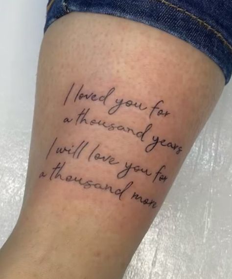 A Thousand Years Tattoo, Thousand Years Tattoo, I Love You 3000 Tattoo, Love You Tattoo, Years Tattoo, Love Yourself Tattoo, A Thousand Years, Body Piercings, Couple Tattoos