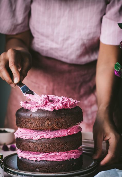 Vegan Chocolate Layer Cake with Hibiscus Frosting — Rainbow Plant Life Hibiscus Frosting, Hibiscus Food, Hibiscus Cake, Rainbow Plant Life, Vegan Buttercream, Vegan Baked, Healthier Desserts, Vegan Chocolate Cake, Vegan Cake Recipes