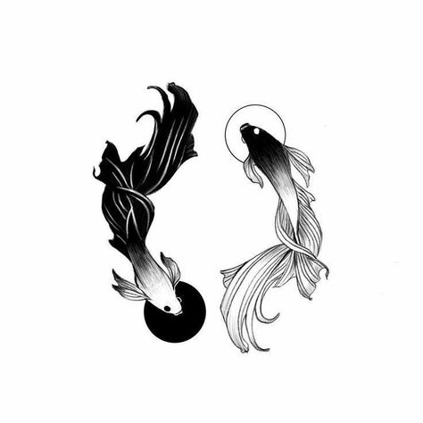 Two Beta Fish Tattoo, Gojo Getou Tattoo, Jjk Koi Fish Tattoo, Jujutsu Kaisen Beta Fish Tattoo, Jjk Koi Fish, Black And White Beta Fish Jjk, Beta Fish Tattoo Jjk, Satosugu Koi Fish, Gojo And Getou Fish Tattoo