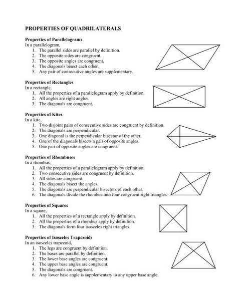 PROPERTIES OF QUADRILATERALS - LAVC Math Department Teaching Quadrilaterals, Properties Of Quadrilaterals, Quadrilaterals Worksheet, Text Features Worksheet, Geometry Lessons, Teaching Geometry, Geometry Worksheets, Math Notes, Gcse Math