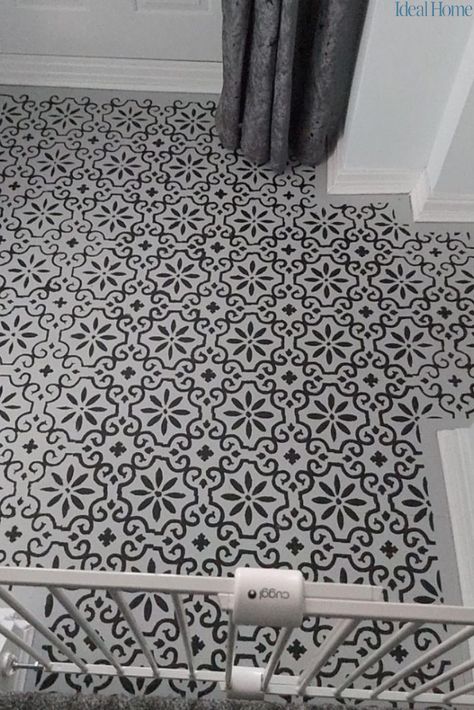 Homeowner transforms floor with Frenchic paint – you won’t believe it’s not tiles. Looking to make a lasting impression with your hallway decor? After seeing this impressive transformation you’ll be ordering Frenchic paint and a tile stencil on next day delivery! The only extra thing you’ll need is patience. Here's how... #newhallway #hallwayideas #hometransformations #hometransformationsonabudget #budgethallwayideas #hallwaydecor #tilestencils #impressivehallwayonabudget #budgetdecoratingideas Frenchic Paint Floor Tiles, Stencil Hallway, Lino Hallway Floor, Edwardian Hallway Tiles, Frenchic Browning Wax Stairs, Victorian Hall Floor Tiles, Paint Tiles, Tile For Bathroom, Wallpaper Tile