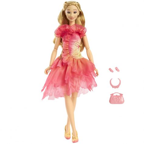 Wicked 2024 movie dolls - YouLoveIt.com Ariana Grande Doll, Wicked Glinda, Bag Necklace, Land Of Oz, Long Blonde, Movie Fashion, Dynamic Poses, Black Gown, Long Blonde Hair