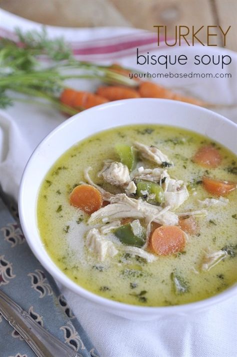 Turkey Bisque Soup Sausage Cornbread Stuffing, Bisque Soup, Leftover Turkey Recipes, Turkey Soup, Savory Soups, Soup And Stew, Soups Stews, Leftover Turkey, Cooking Turkey