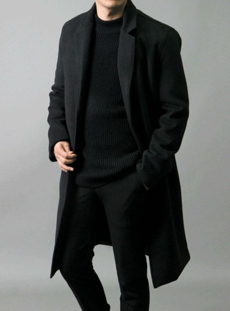 Black Coat Outfit, Coat Ideas, Black Coat Men, Long Coat Men, Black Outfit Men, Black Overcoat, Overcoat Men, Trench Coat Men, Long Trench