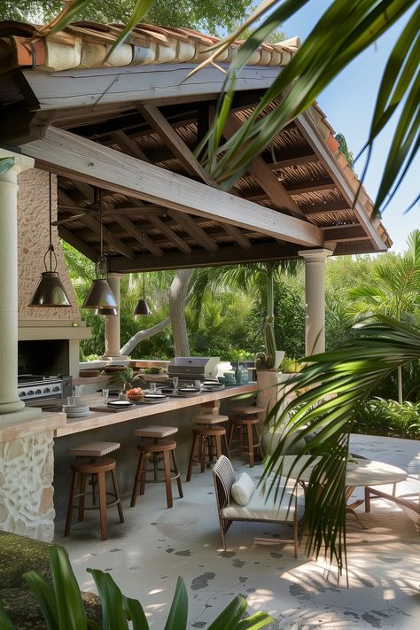 13 Stylish Florida Outdoor Kitchen Ideas In Southwest Homes Outdoor Galley Kitchen Ideas, Coastal Outdoor Kitchen, Florida Outdoor Kitchen, Modern Mediterranean Living Room, Mediterranean Living Room, Outdoor Kitchen Design Modern, Home Decor Cheap, Beautiful Outdoor Living Spaces, Outdoor Kitchen Cabinets